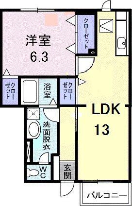 メゾンフルーレ B(1LDK/1階)の間取り写真