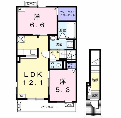 セイバリーB(2LDK/2階)の間取り写真
