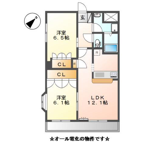 ビレッジあじき(2LDK/4階)の間取り写真