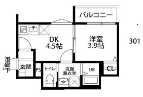 CRECIA二宮II(1DK/3階)の間取り写真