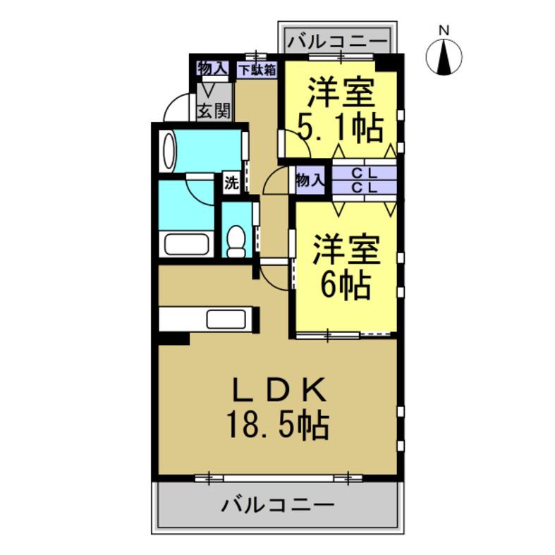 HOLLY HILLS RESIDENCE イースト(2LDK/3階)の間取り写真