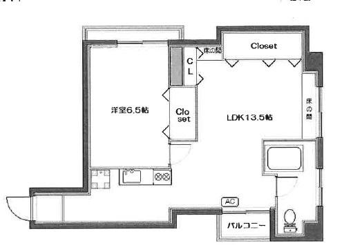 平原マンション(1LDK/4階)の間取り写真