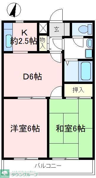 グリーンヒル東雲(2DK/2階)の間取り写真