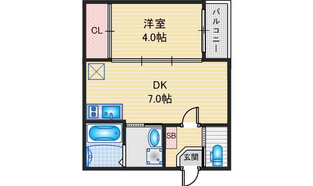 ハーモニーテラス中村町III(1DK/2階)の間取り写真
