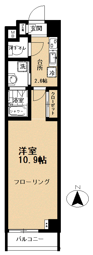 エバグリーンハウス(1K/4階)の間取り写真