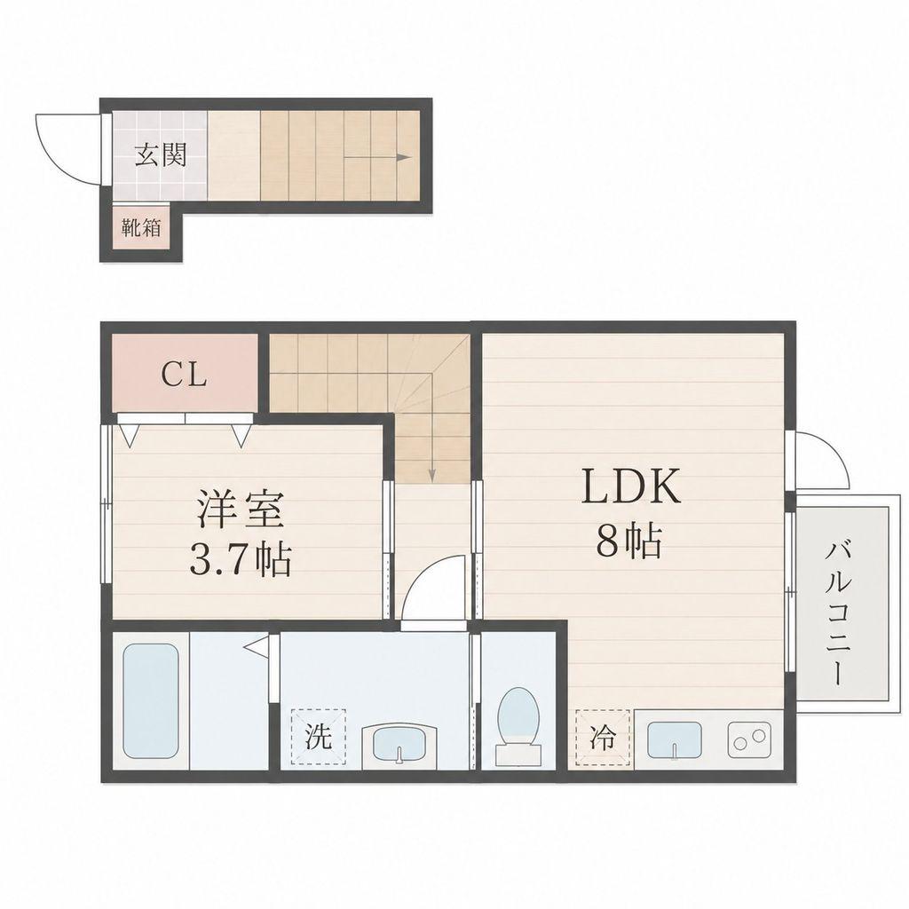 シェルテ河原町A(1LDK/2階)の間取り写真