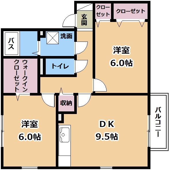 レークタウンE棟(2DK/2階)の間取り写真