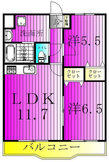 クレストガーデン南柏(2LDK/2階)の間取り写真