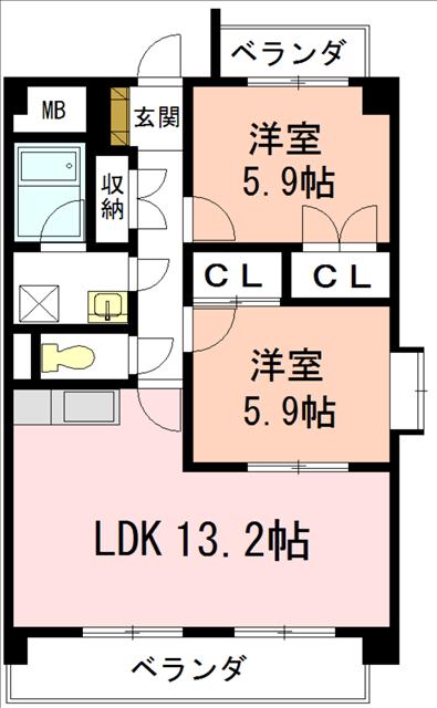 レージュ神ノ倉(2LDK/2階)の間取り写真