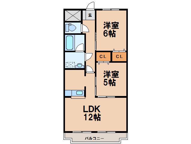 サンロード岡本II(2LDK/3階)の間取り写真