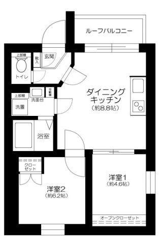 ルヴェデュソレイユ(2DK/4階)の間取り写真