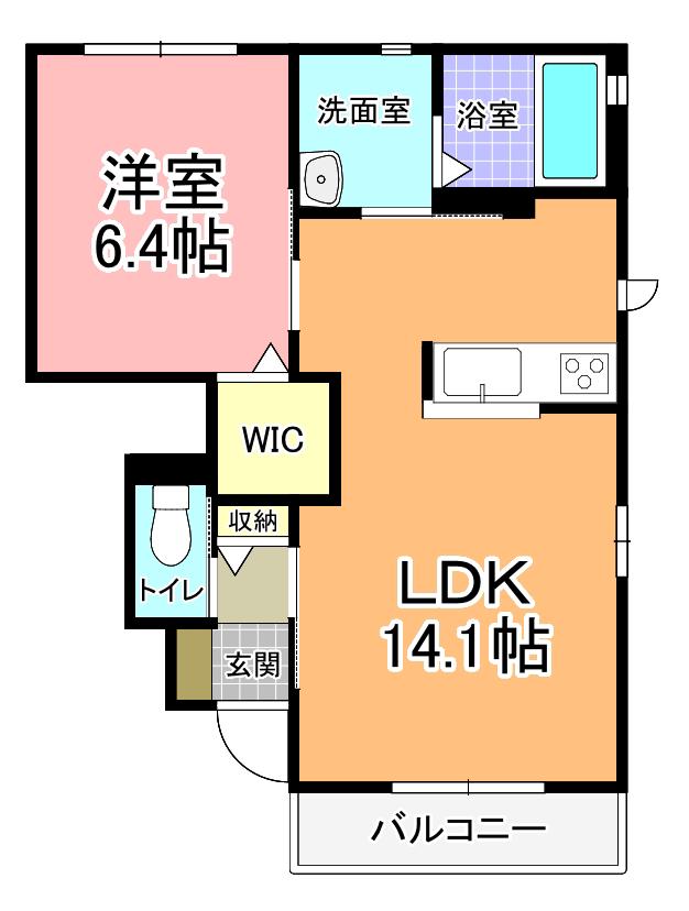 レイクシティー御茶園 J棟(1LDK/1階)の間取り写真