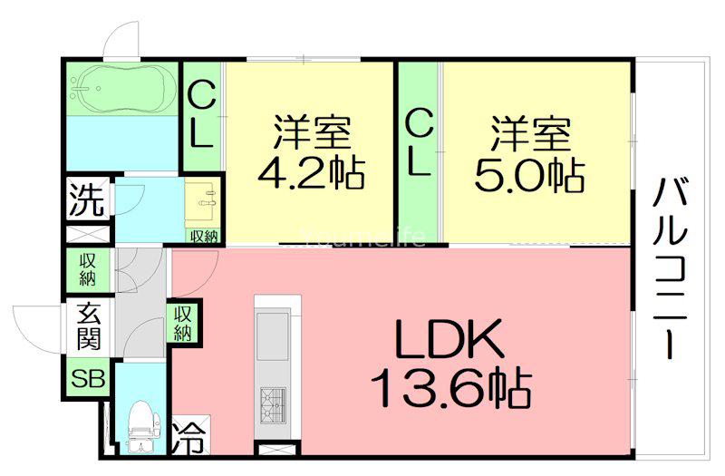 ソテツノイエ(2LDK/5階)の間取り写真