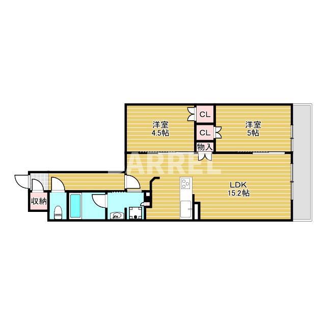 シエリアシティ千里D棟(2LDK/7階)の間取り写真