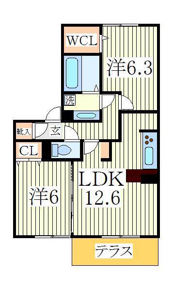 アルページュA(2LDK/1階)の間取り写真