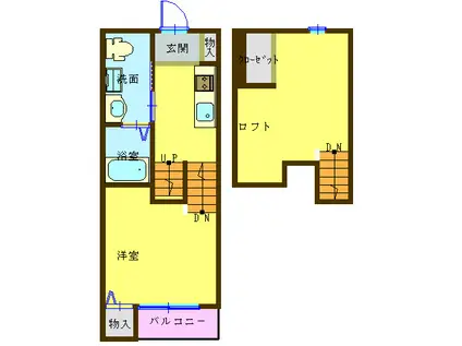 ヴィラ・フォンティーヌ長府(1K/2階)の間取り写真