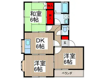 ハイツ下宿B(3DK/2階)の間取り写真