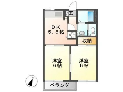 サニーハイツ松田(2DK/2階)の間取り写真