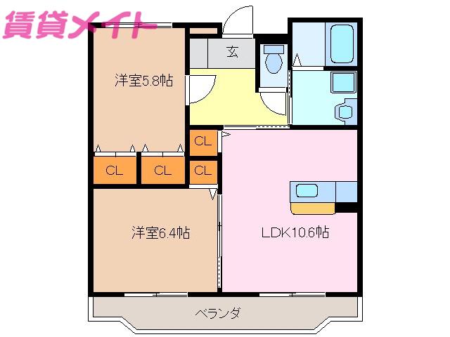 ルミエール栄(2LDK/2階)の間取り写真