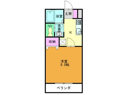 ハピネス(1K/2階)の間取り写真