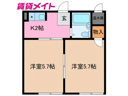 ヴィレッタ平野(2K/1階)の間取り写真