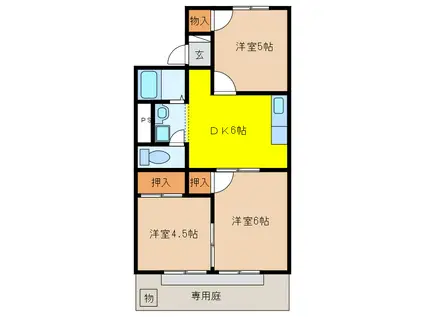 エルグラン芝原 西棟(3DK/1階)の間取り写真