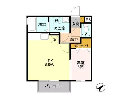 ボナールD(1LDK/2階)の間取り写真