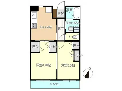 フレンテA(2DK/2階)の間取り写真