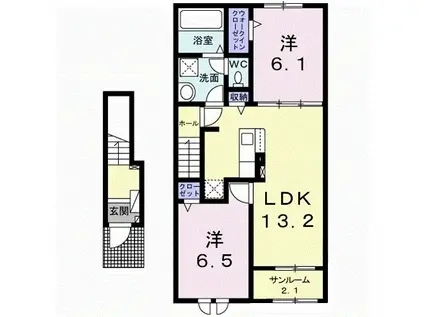 クレール・シャンス(2LDK/2階)の間取り写真