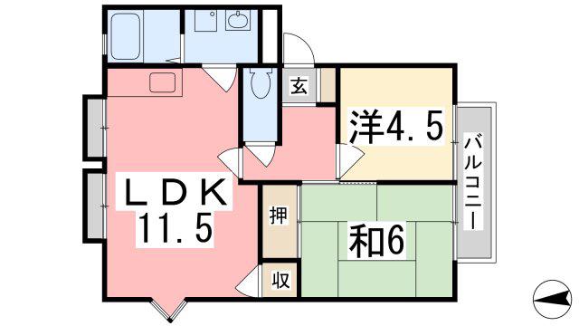 フレグランス金保 B棟(2LDK/2階)の間取り写真