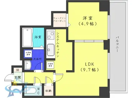 レジディア北2条イーストII(1LDK/12階)の間取り写真