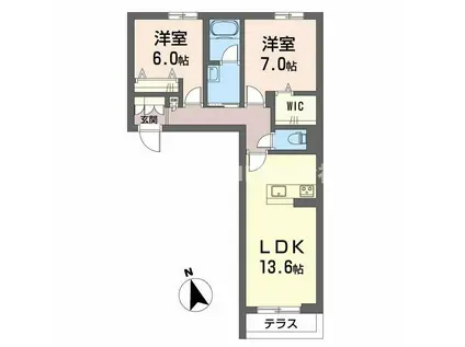 カーサ・ヴェルドール(2LDK/1階)の間取り写真