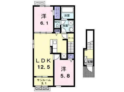 ピアニッシモI(2LDK/2階)の間取り写真