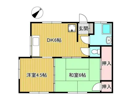 七福荘 A棟(2DK/2階)の間取り写真