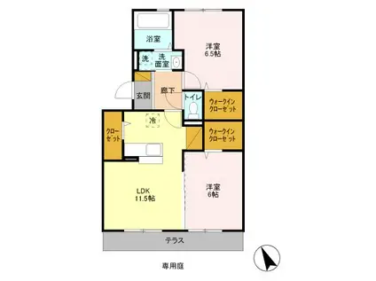 グランソーレI(2LDK/1階)の間取り写真