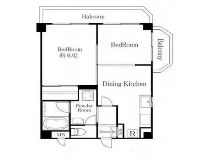 クリア上野毛通(2DK/4階)の間取り写真