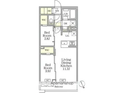 アジールコート後楽園(2LDK/3階)の間取り写真