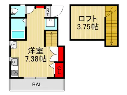LIBERTA芝下(ワンルーム/2階)の間取り写真