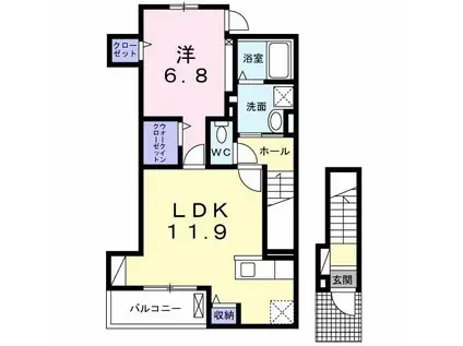 ラシュレII(1LDK/2階)の間取り写真