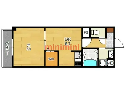 ソウジュ古曽部(1DK/3階)の間取り写真