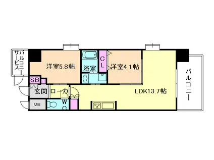 スプランディッド福島ウエスト(2LDK/4階)の間取り写真
