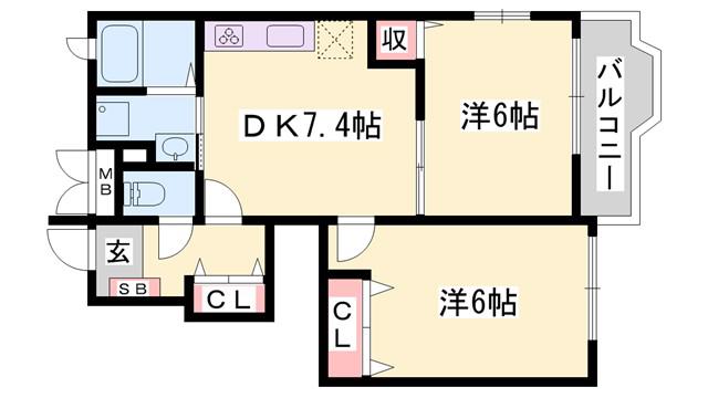 プロムナードEMA(2DK/1階)の間取り写真
