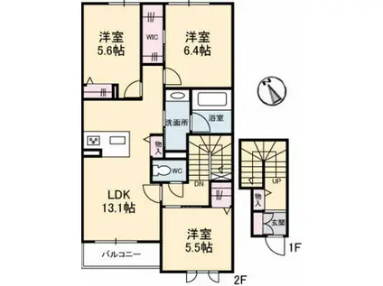 サンクレールコートB(3LDK/2階)の間取り写真