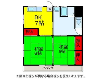 長谷川荘(2DK/1階)の間取り写真