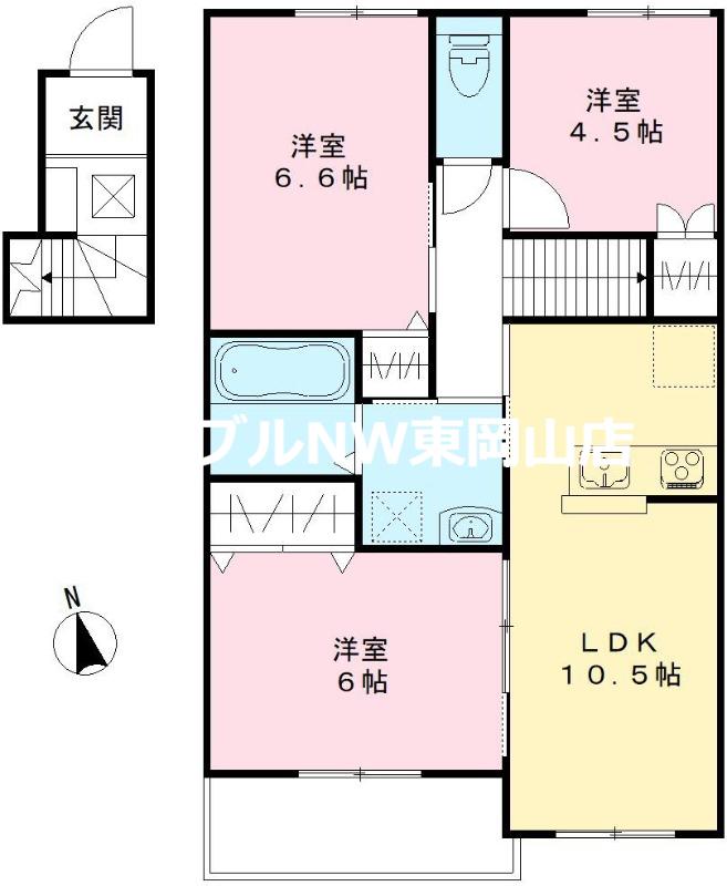 ユアメゾン益野B(3LDK/2階)の間取り写真