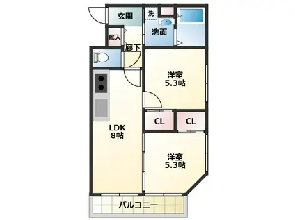 ベルヴィラージュ(2LDK/1階)の間取り写真