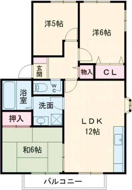 グリーンハウスしゃくなげB棟(3LDK/1階)の間取り写真