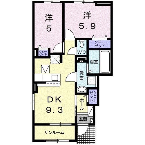 ベラ ルーチェ C(2DK/1階)の間取り写真