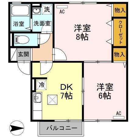 サンセール植田(2DK/1階)の間取り写真