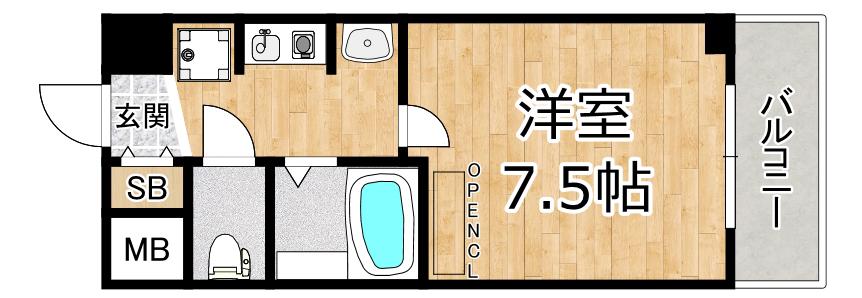 メビウス佃レジデンス(1K/2階)の間取り写真
